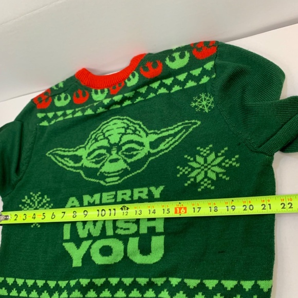 H&M Star Wars Yoda themed Ugly A Merry Christmas pullover/sweater red green - Picture 8 of 12